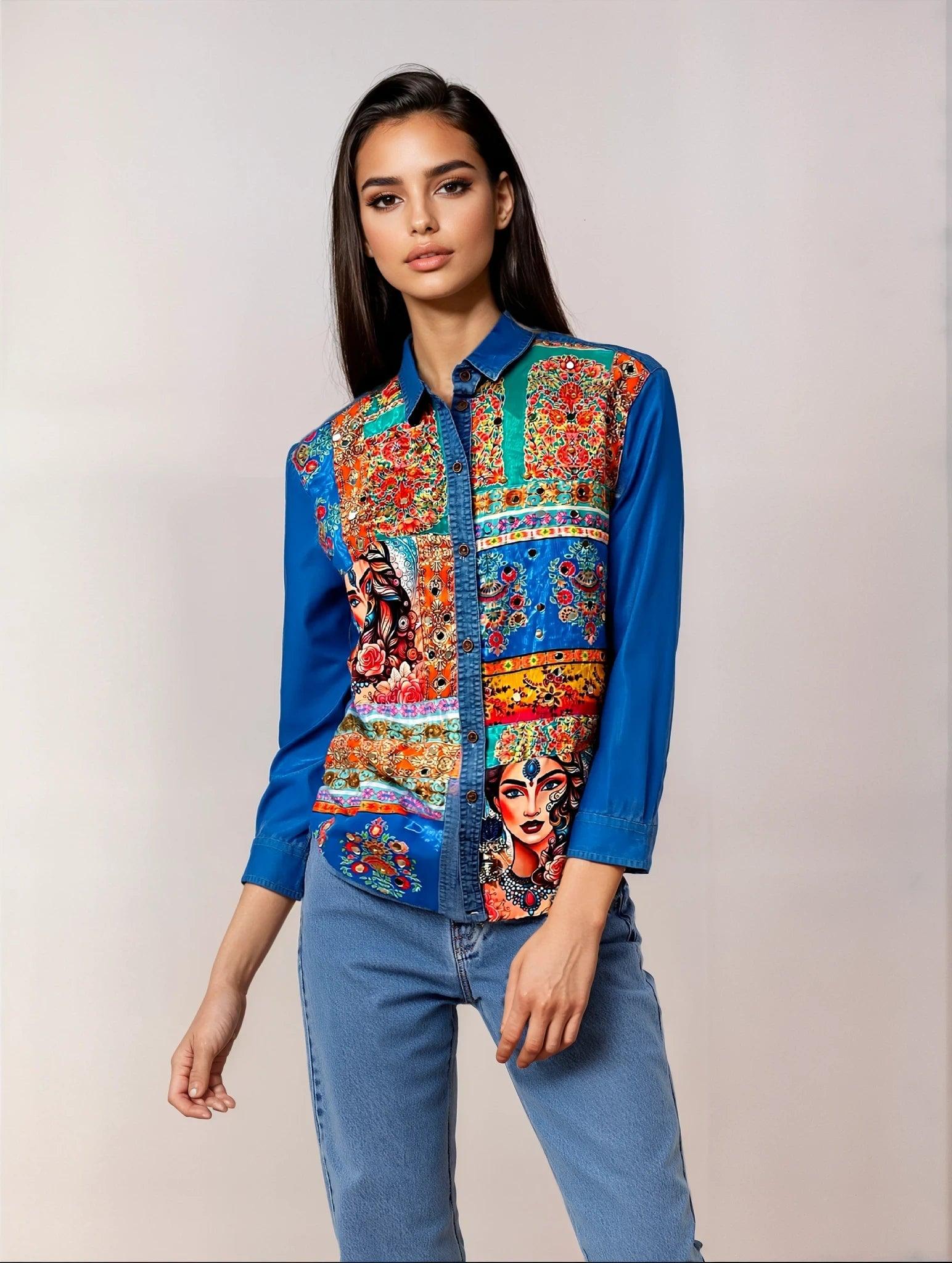 ‘Ameeraha’- Embellished Denim Shirt