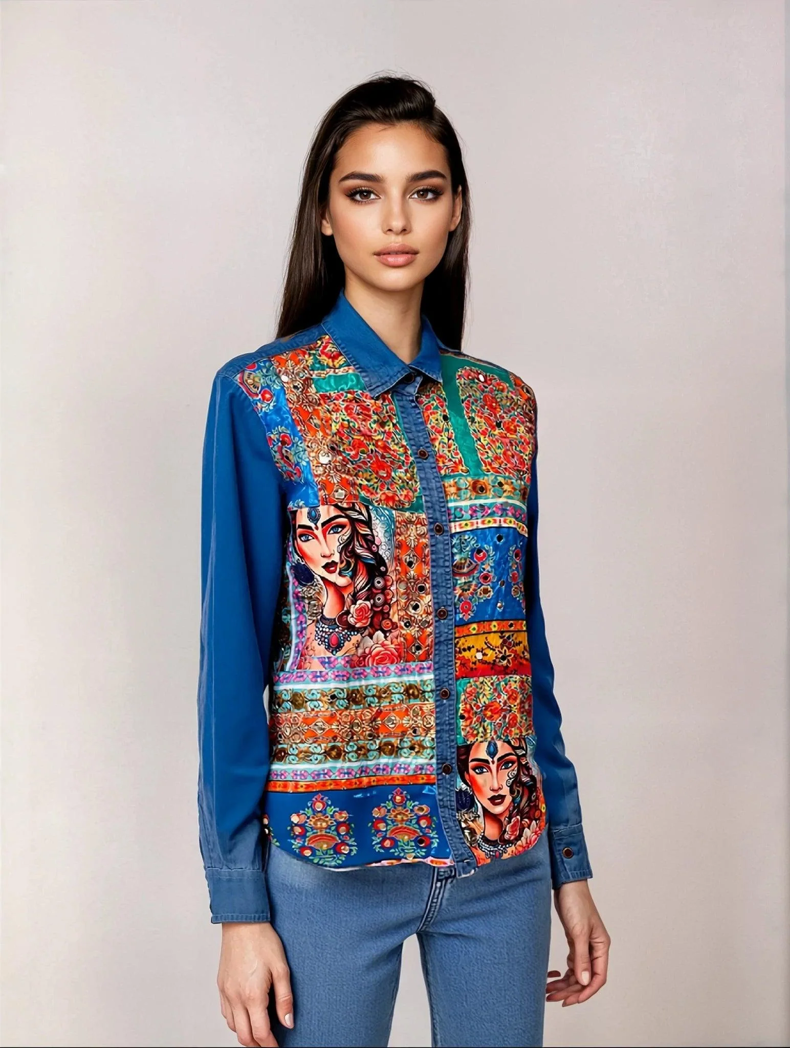 ‘Ameeraha’- Embellished Denim Shirt - Image 3