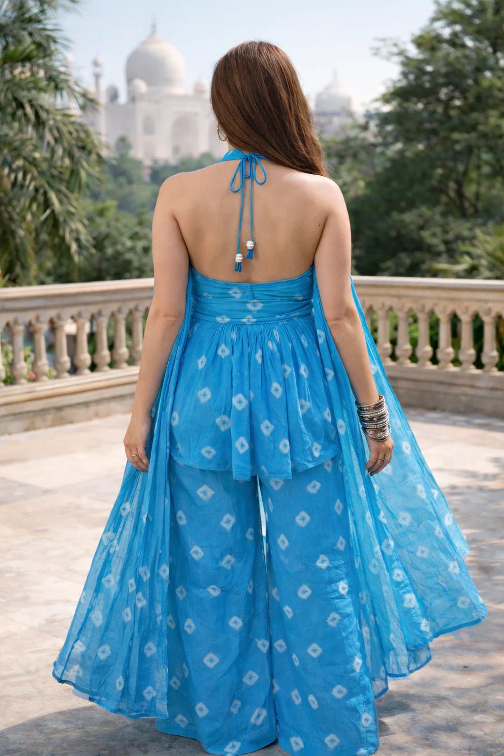 Aqua Shell Embellished Bandhani Co-ord Set - Image 2