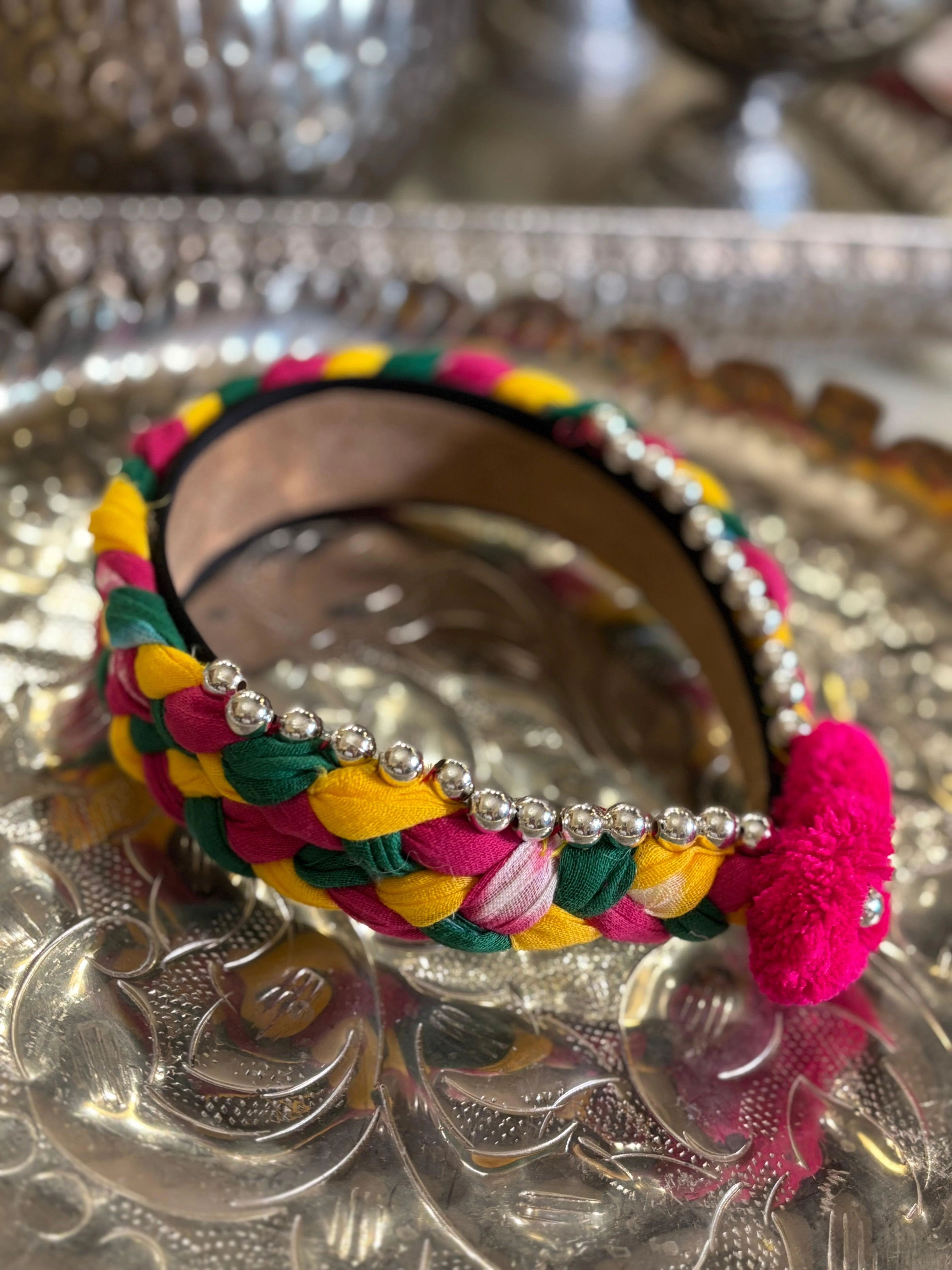 Bandhani Gulaal Braided Crown | Multicolor Festive Headband - Image 4