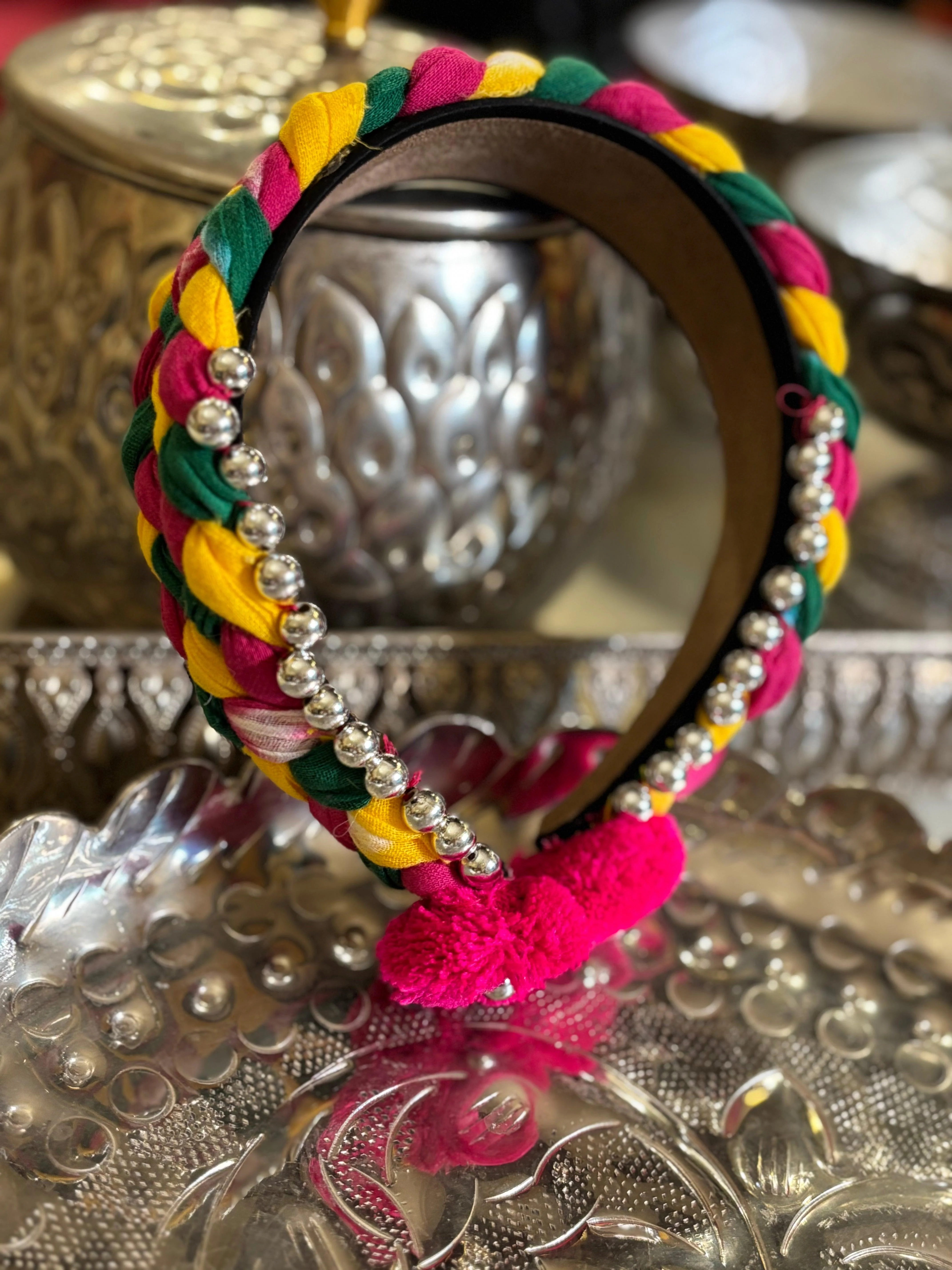 Bandhani Gulaal Braided Crown | Multicolor Festive Headband - Image 5