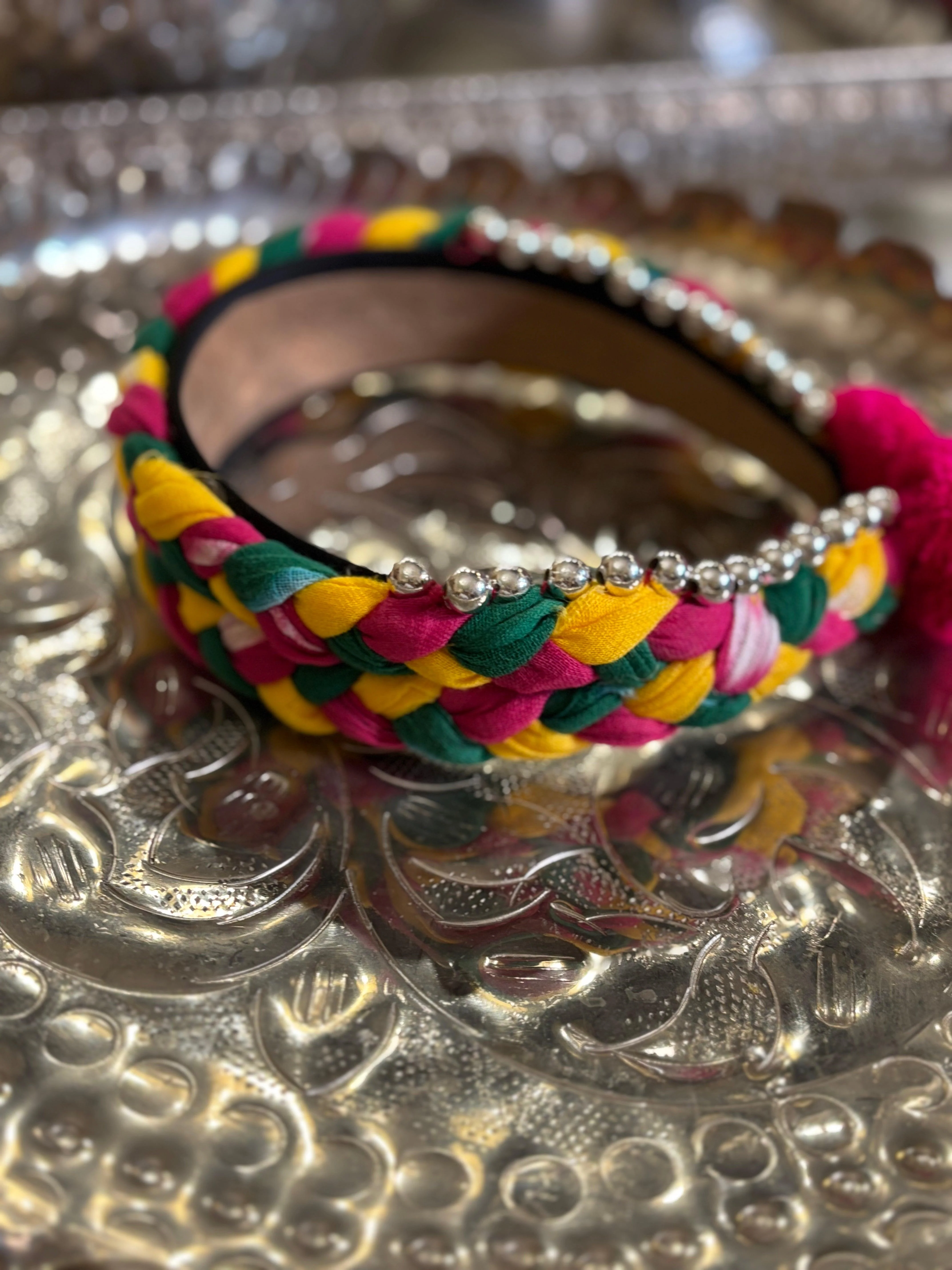 Bandhani Gulaal Braided Crown | Multicolor Festive Headband - Image 6
