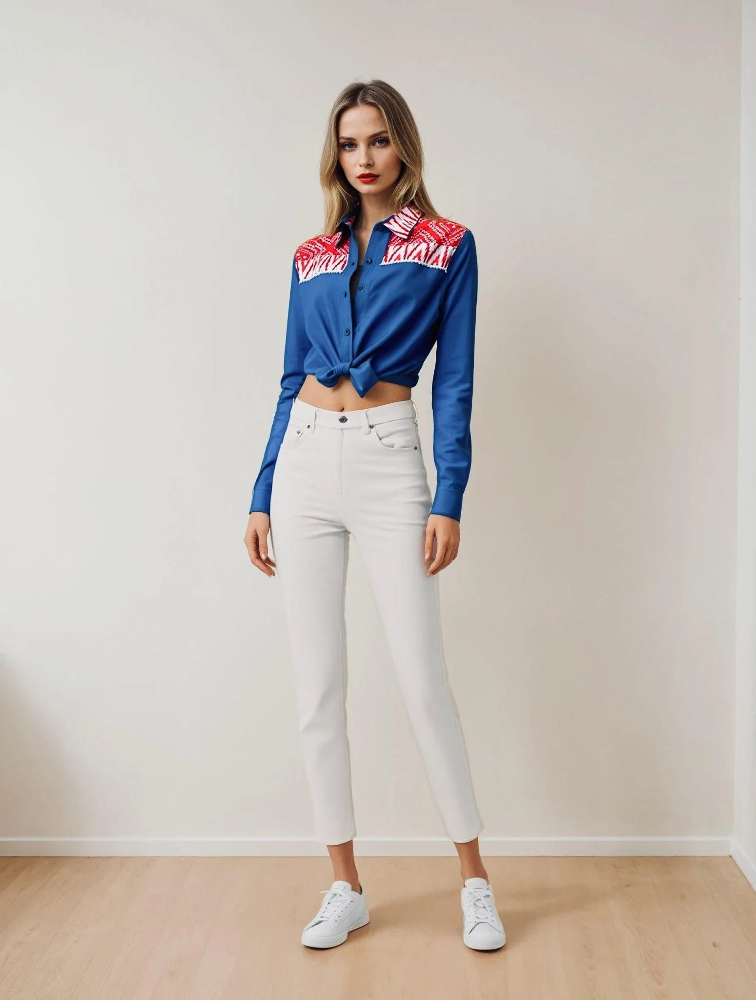 Bandhini tie knot  denim shirt - Image 2