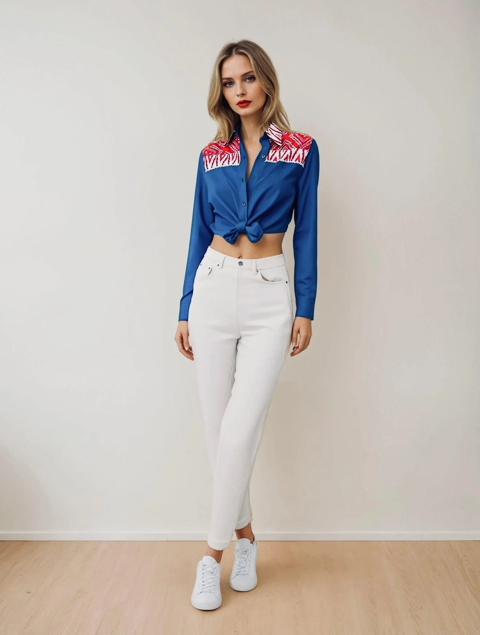 Bandhini tie knot  denim shirt - Image 3