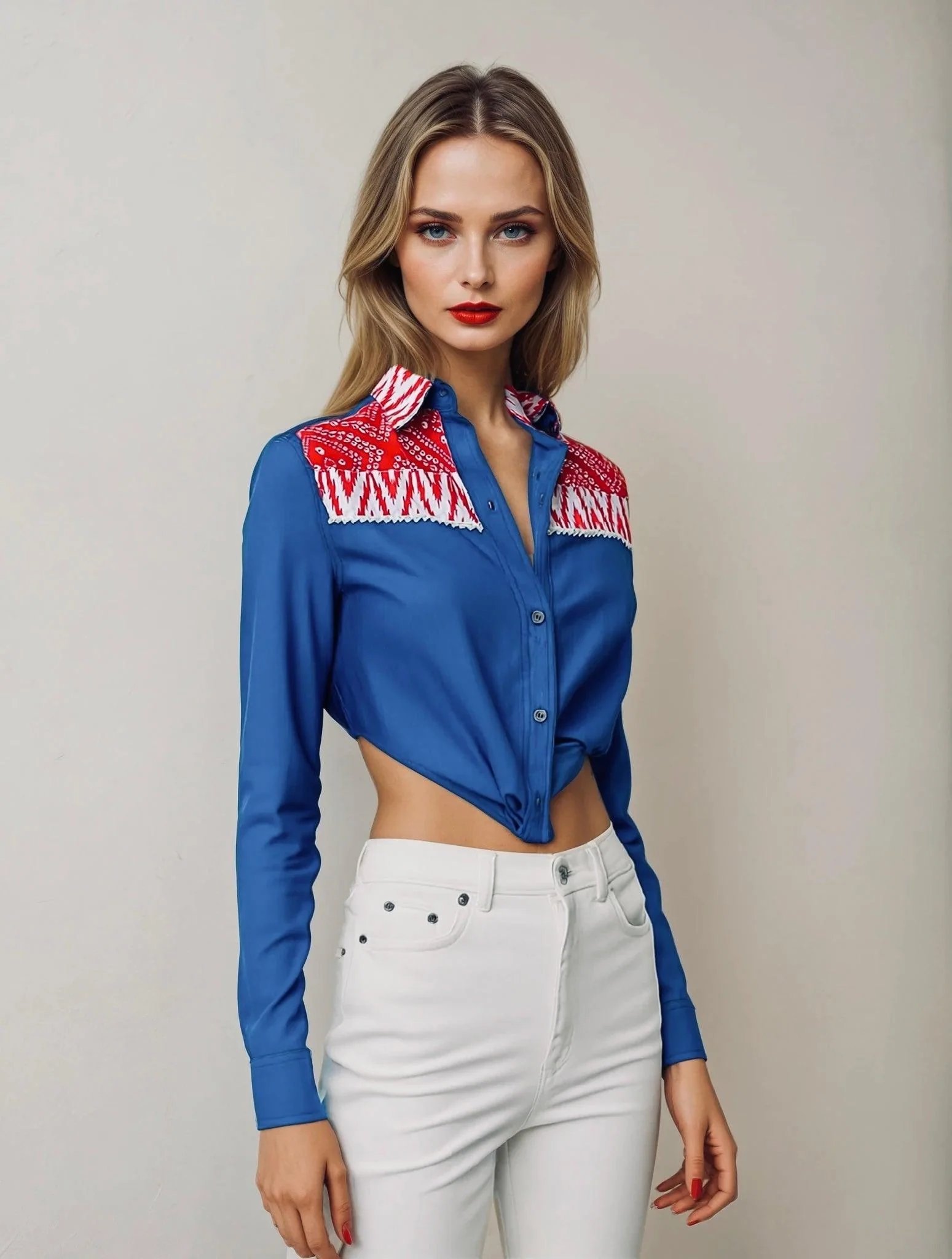 Bandhini tie knot  denim shirt - Image 4