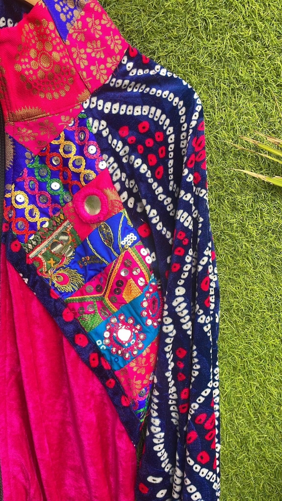 Banjara velvet hoodie blue& pink - Image 4