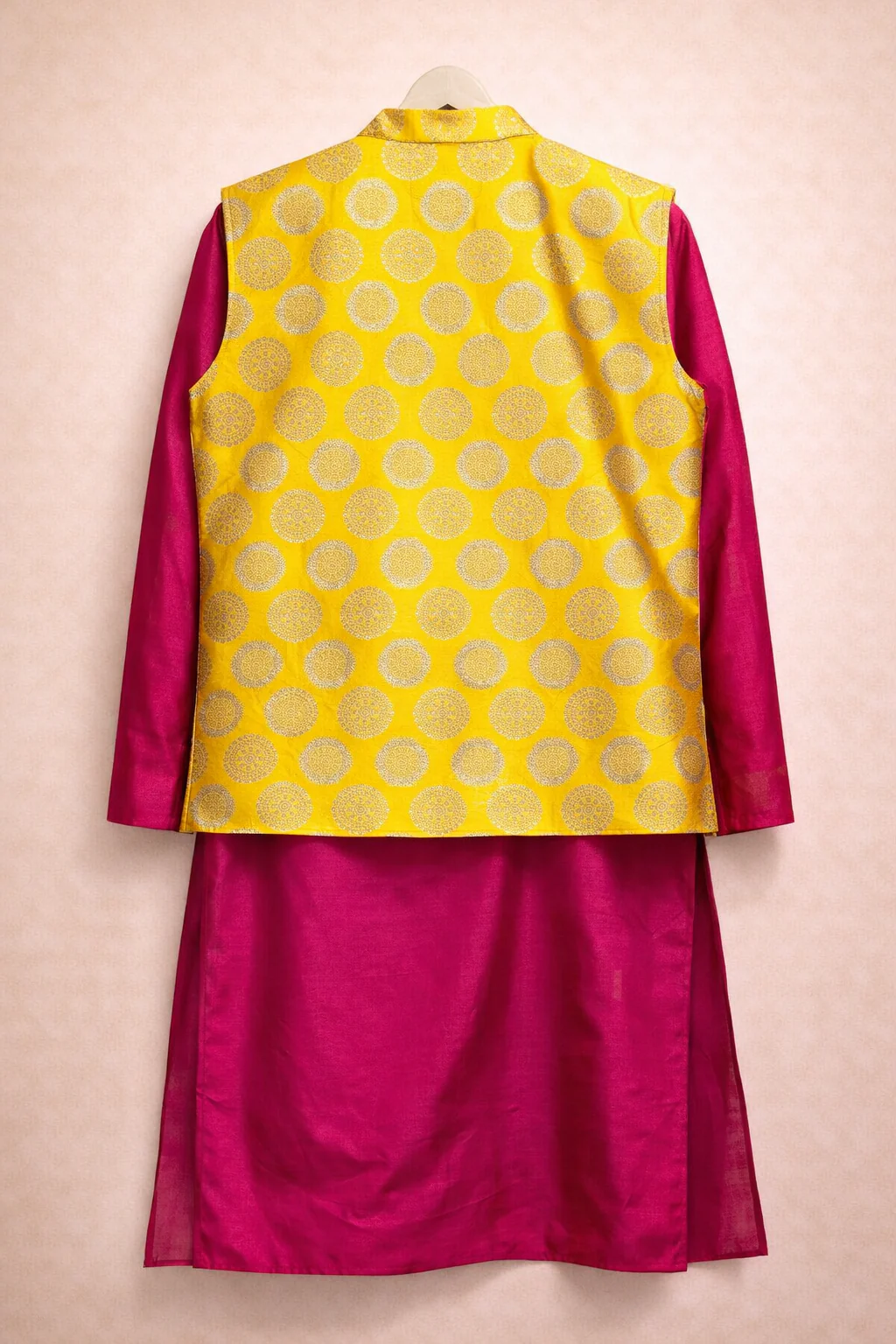 Brocade Nehru Jacket with Pink Kurta Set for Men - Image 3