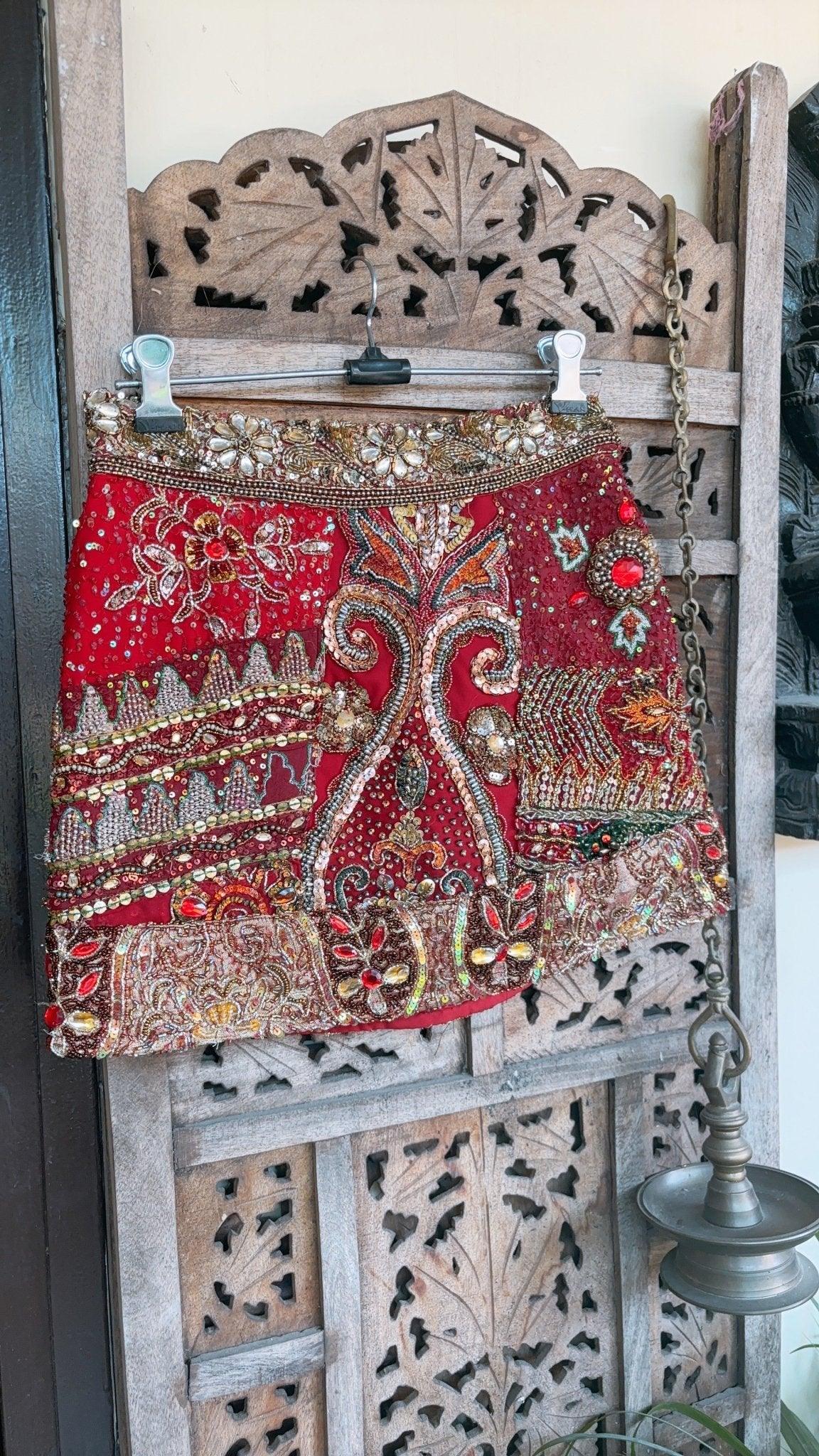 ‘Chingari’-Embellished mini skirt- Red - Image 3