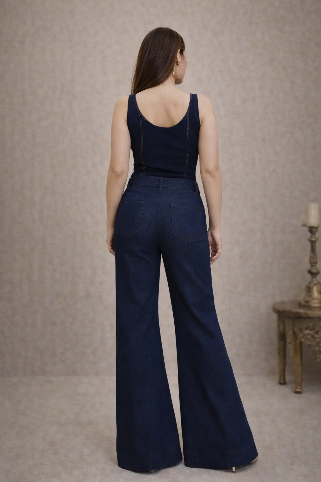 Denim Colour Splash Patchwork Pants – Multicolour Mirrorwork Flare - Image 3