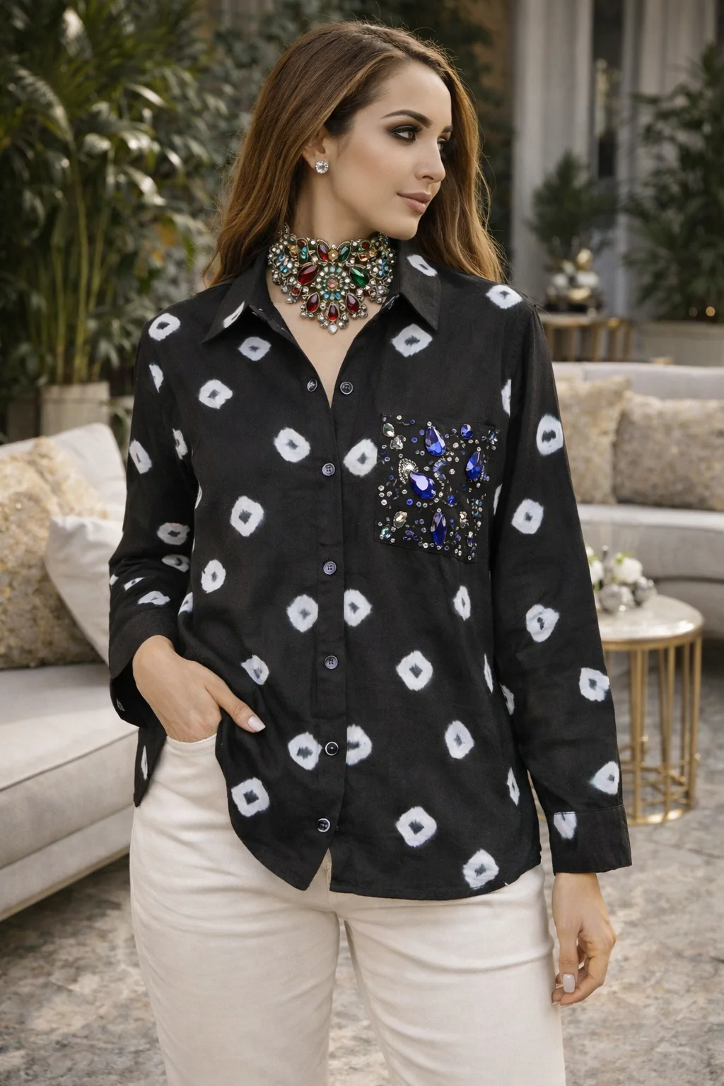 Cotton Bandhini Embellished Shirt - Image 10