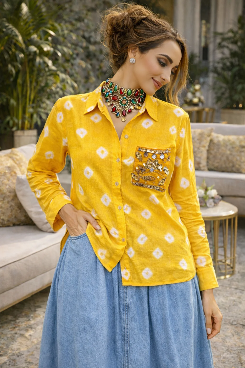 Cotton Bandhini Embellished Shirt - Image 4