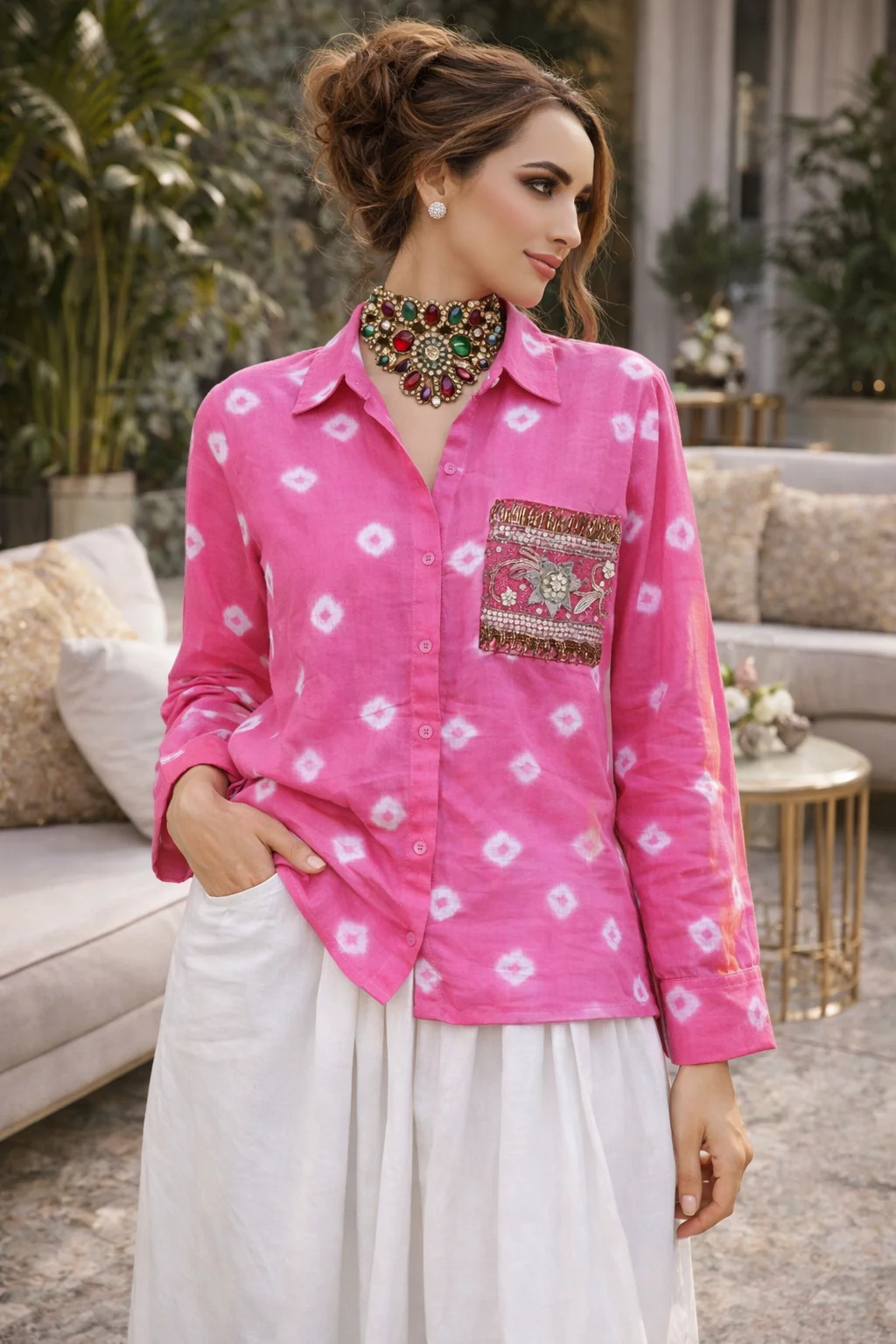 Cotton Bandhini Embellished Shirt - Image 6