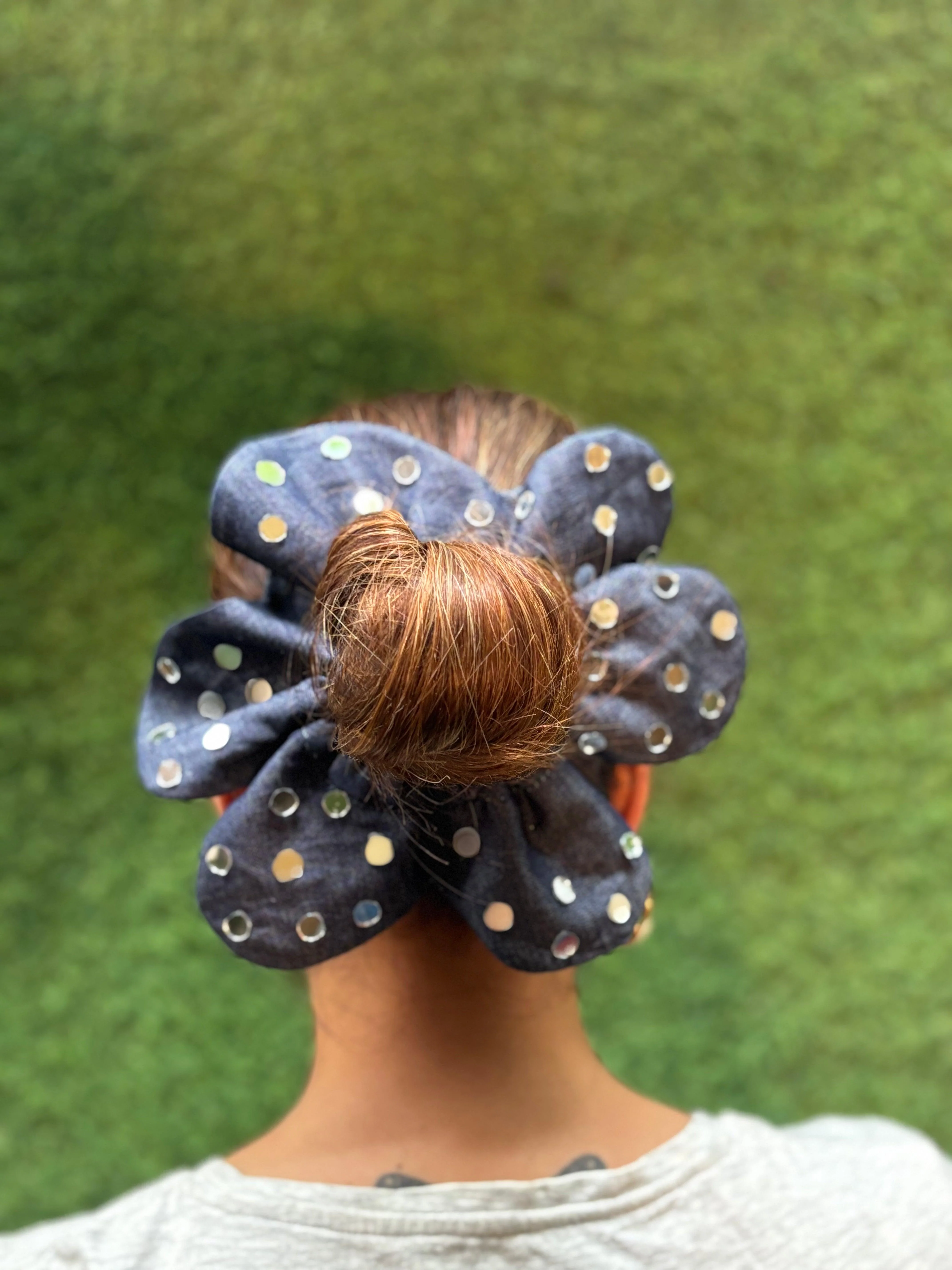 Denim Flower Mirror scrunchie