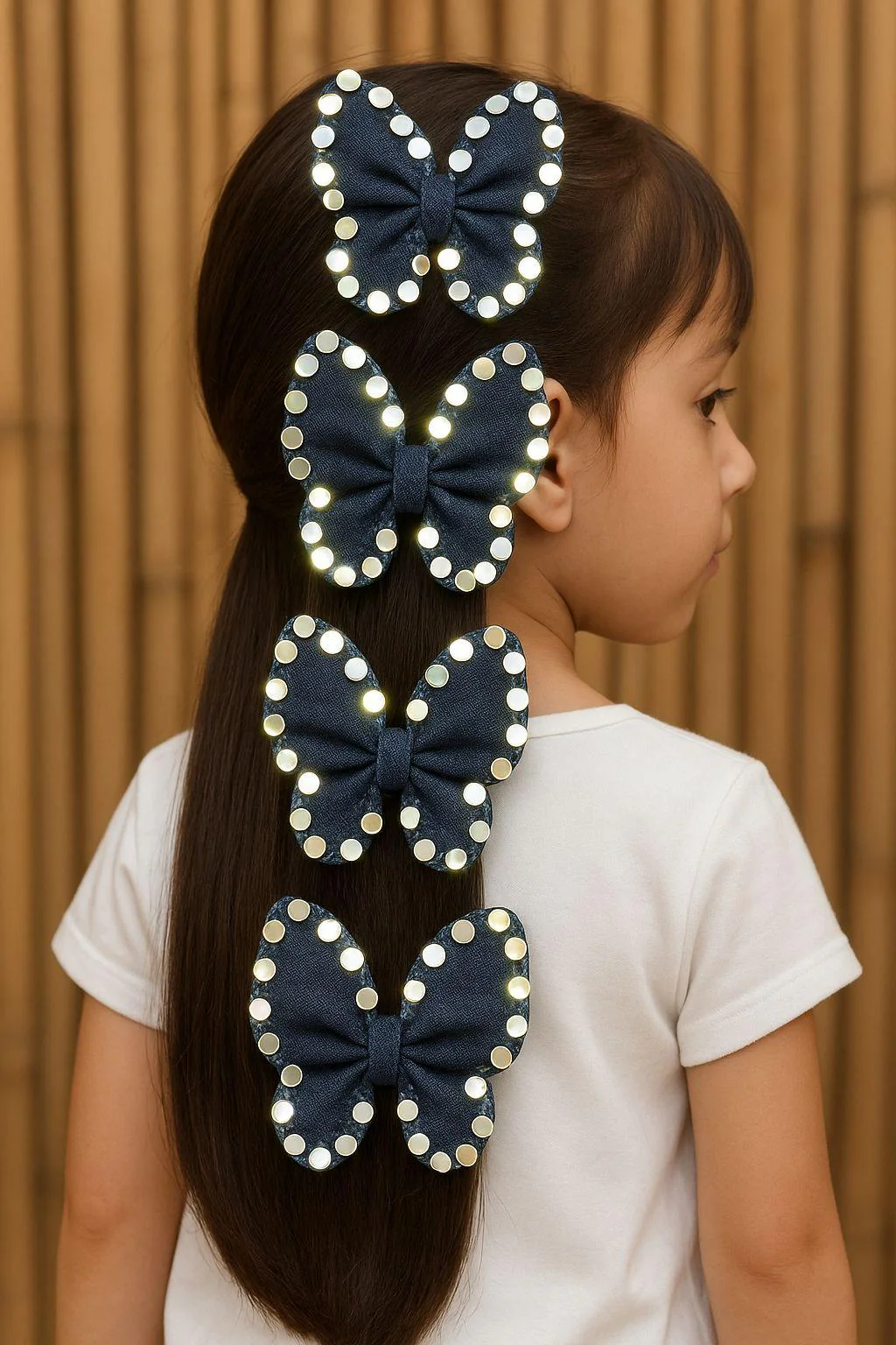 Denim Mirror Butterfly Clips (Set of 4 - Image 3