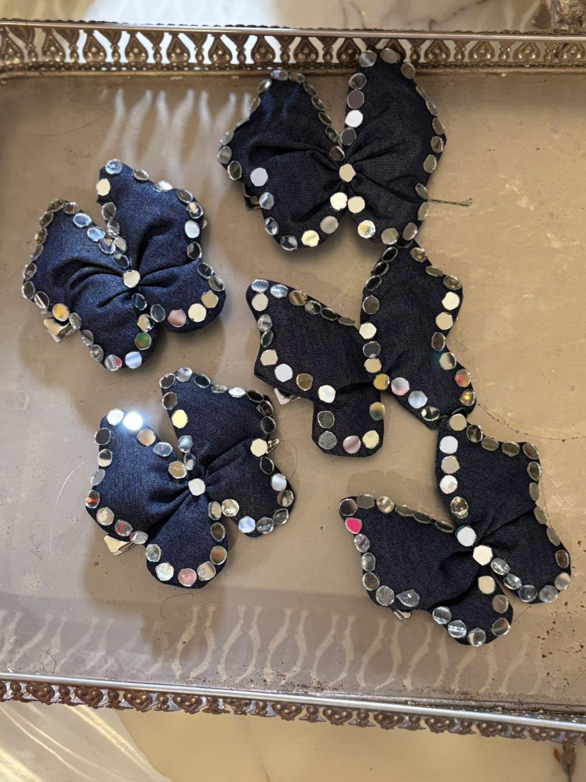 Denim Mirror Butterfly Clips (Set of 4 - Image 4
