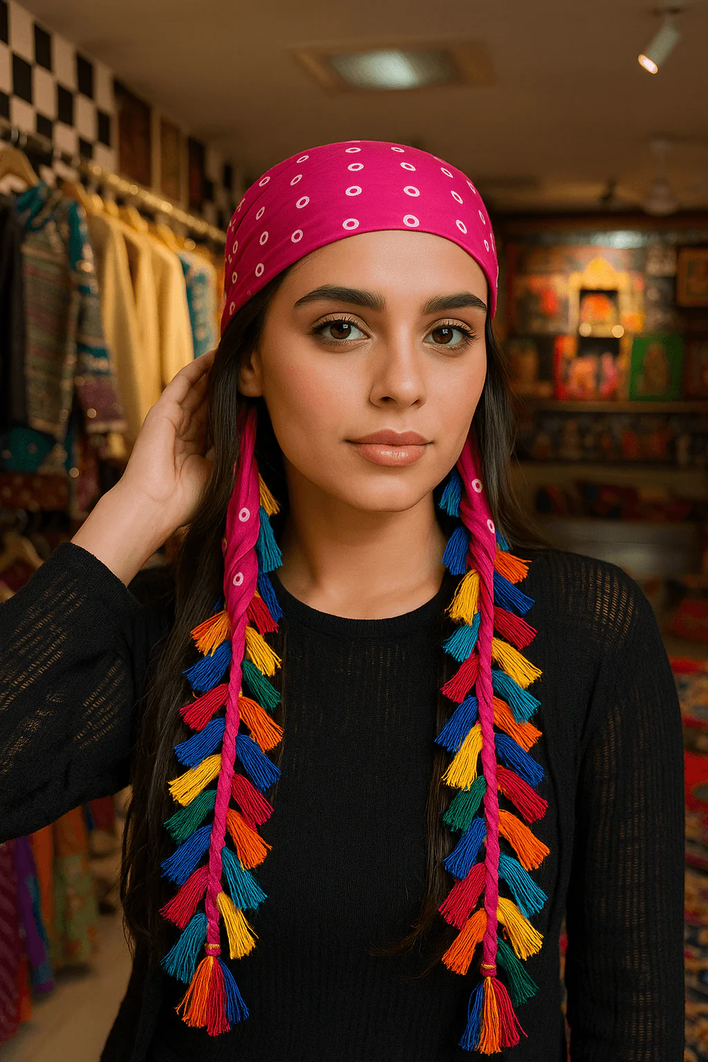 Boho Tassel Bandana –  Multicolor Braided Tassels - Image 2