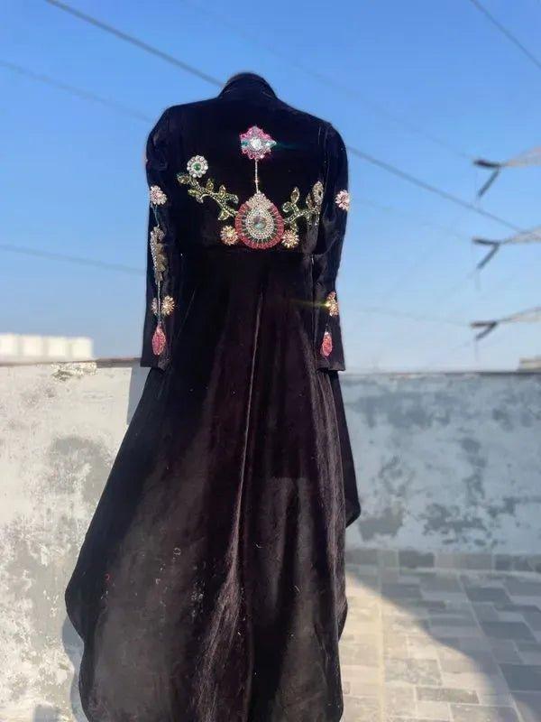 Indie Opulence Velvet Coat With Exquisite Embellishments - Image 3