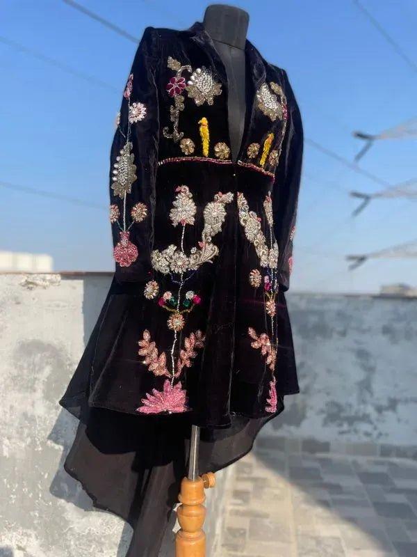 Indie Opulence Velvet Coat With Exquisite Embellishments - Image 4