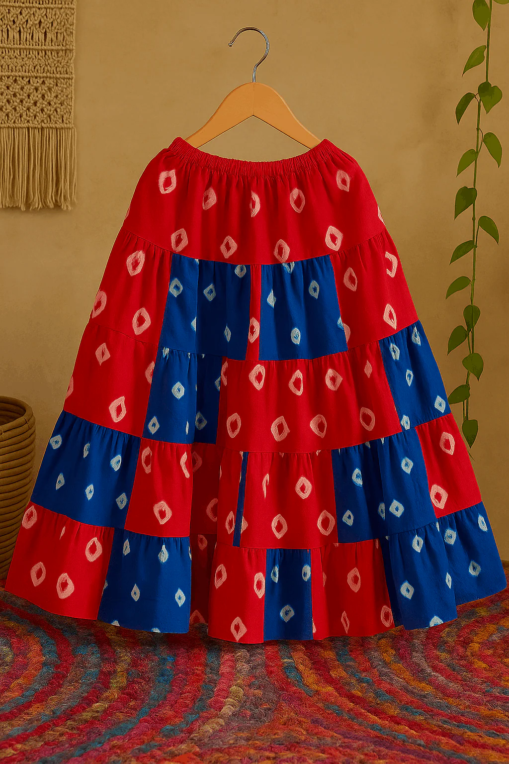 Kids Bandeau & Skirt Set – Multicolor & Bandhani Red-Blue - Image 2