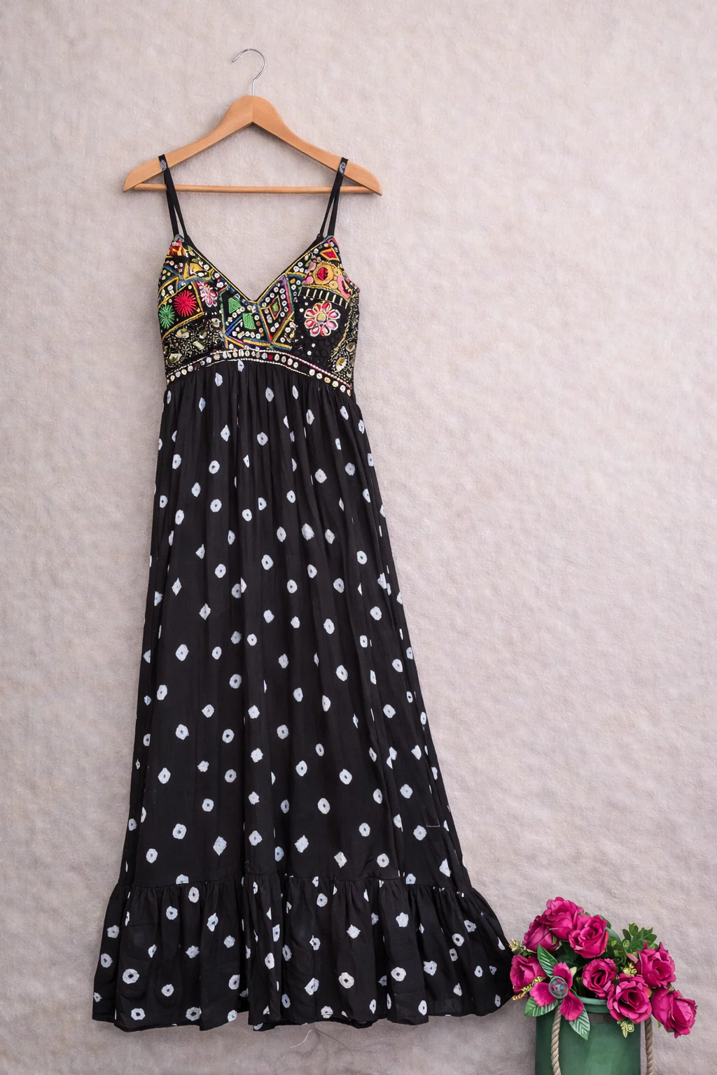 Midnight elegance black bandhini maxi dress - Image 2