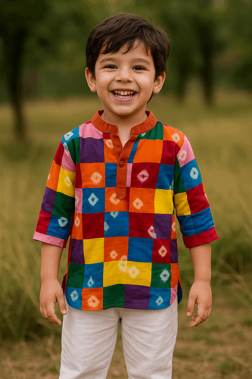 Multicolor Bandhani Kurta Set – Boys