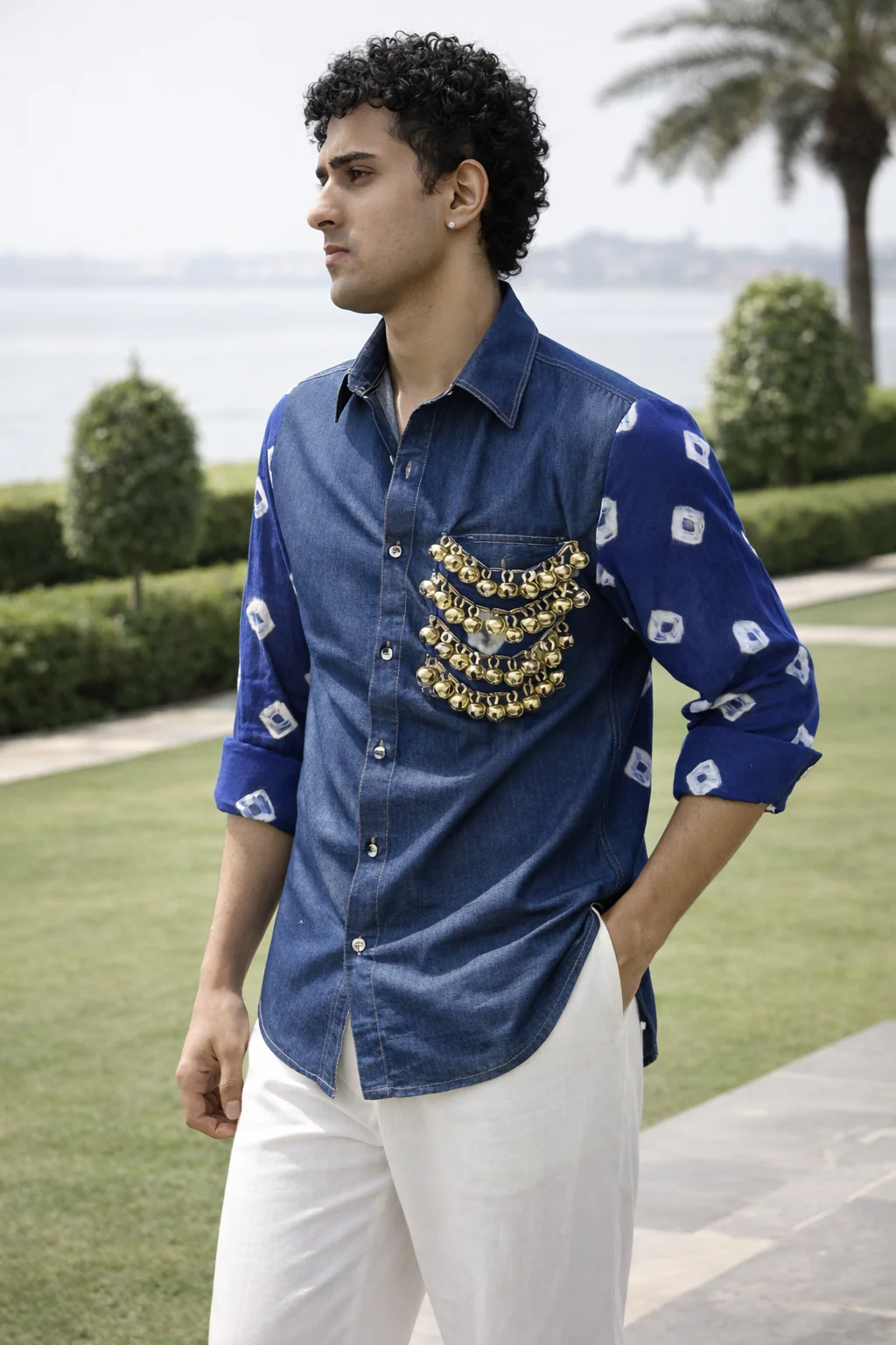 Neelkaar  Ghungroo Bandhani Denim Shirt - Image 3