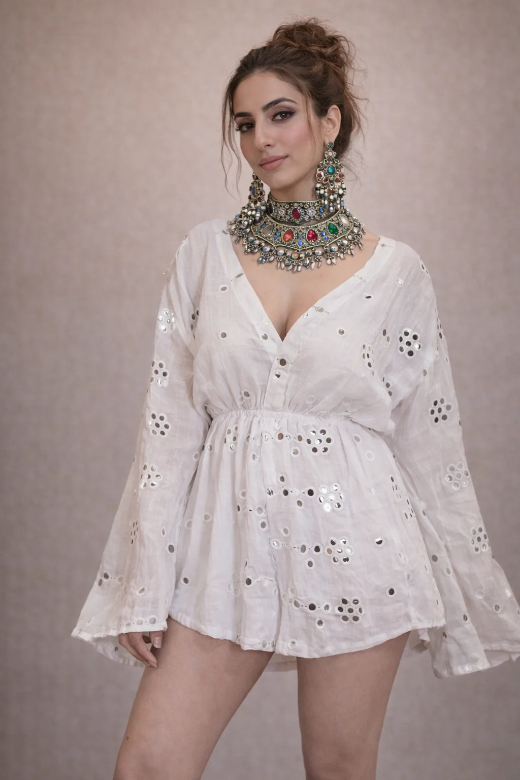 Noor Embroidered Mirror Cotton Playsuit