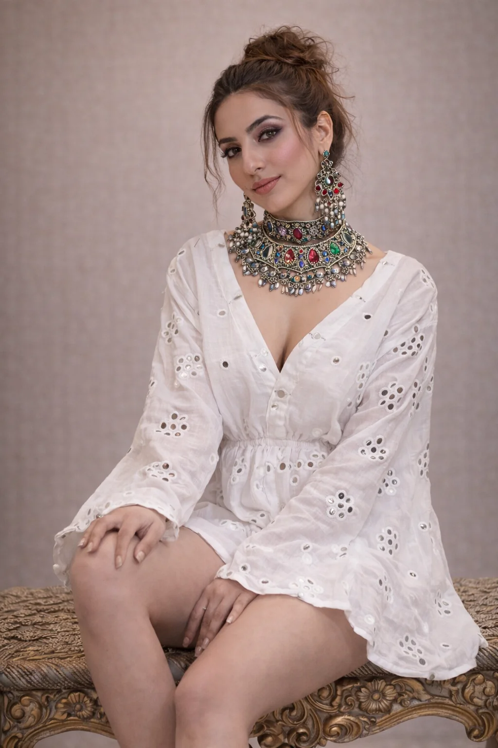 Noor Embroidered Mirror Cotton Playsuit - Image 2