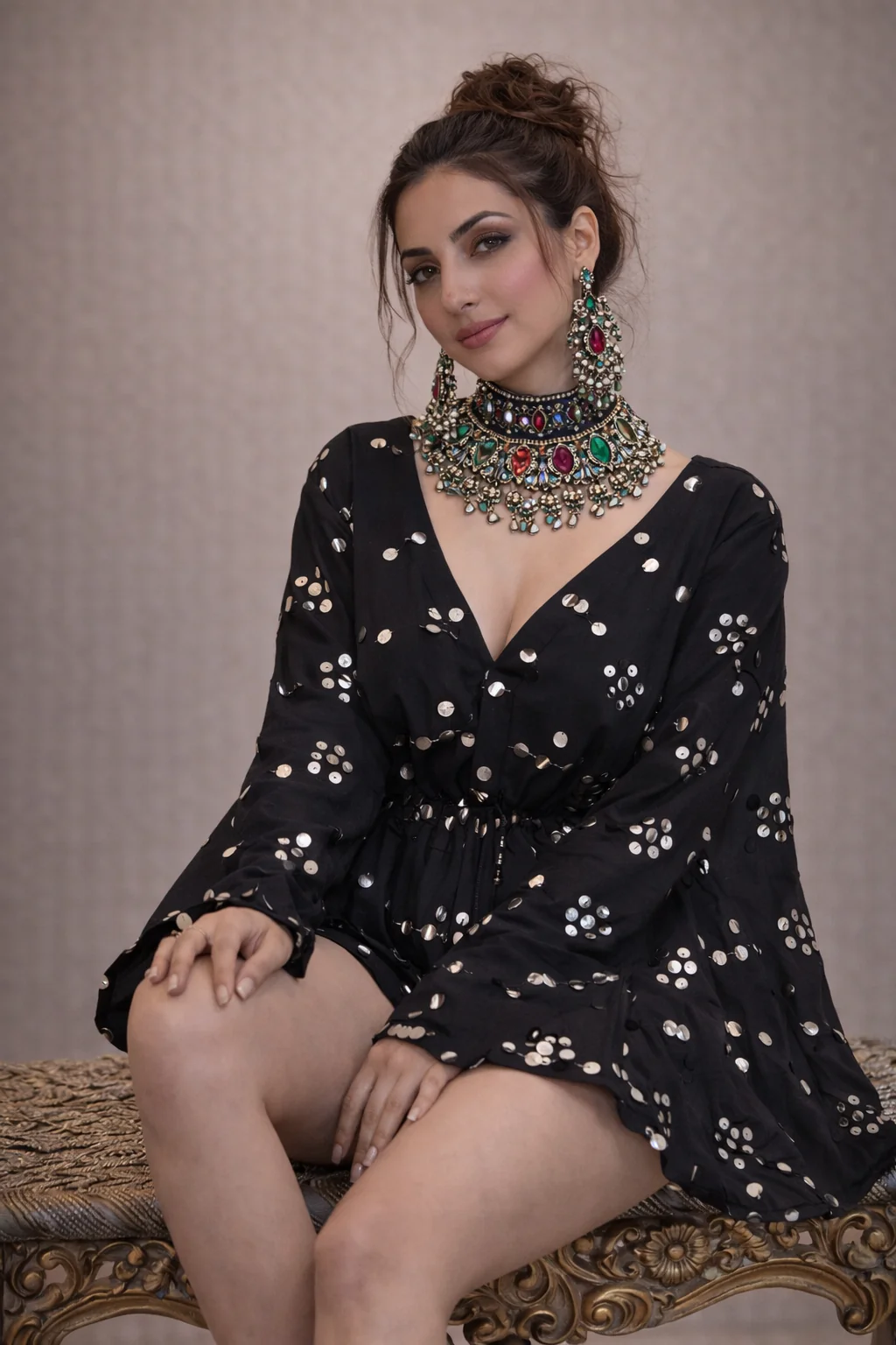 Noor Embroidered Mirror Cotton Playsuit - Image 4