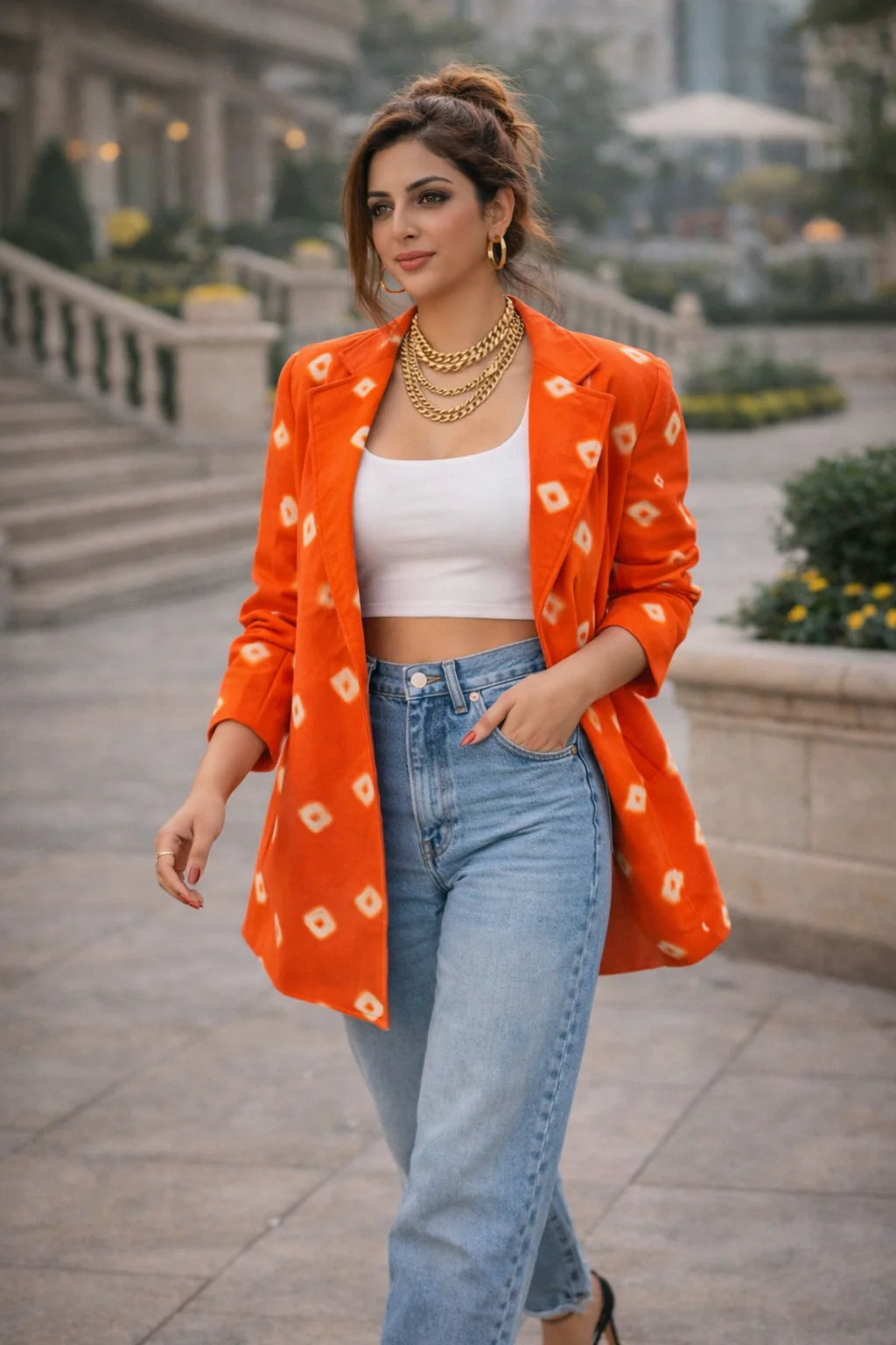 Orange Bandhani Statement Blazer - Image 3