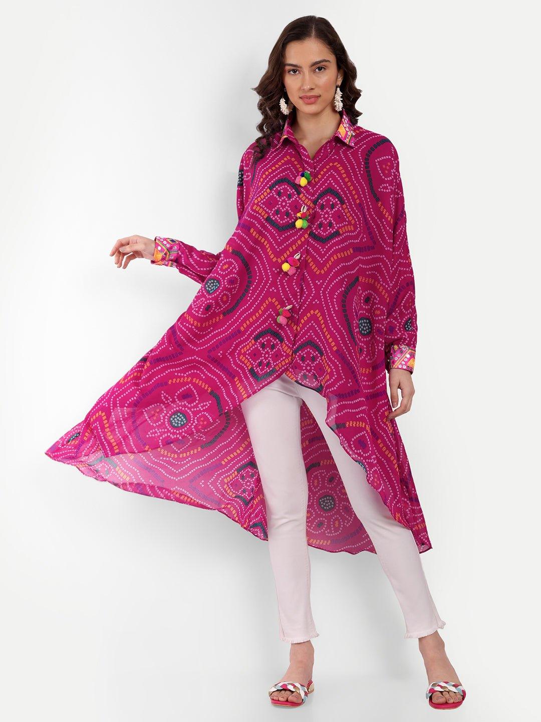 Pink Bandhini High Low Shirt - Image 4