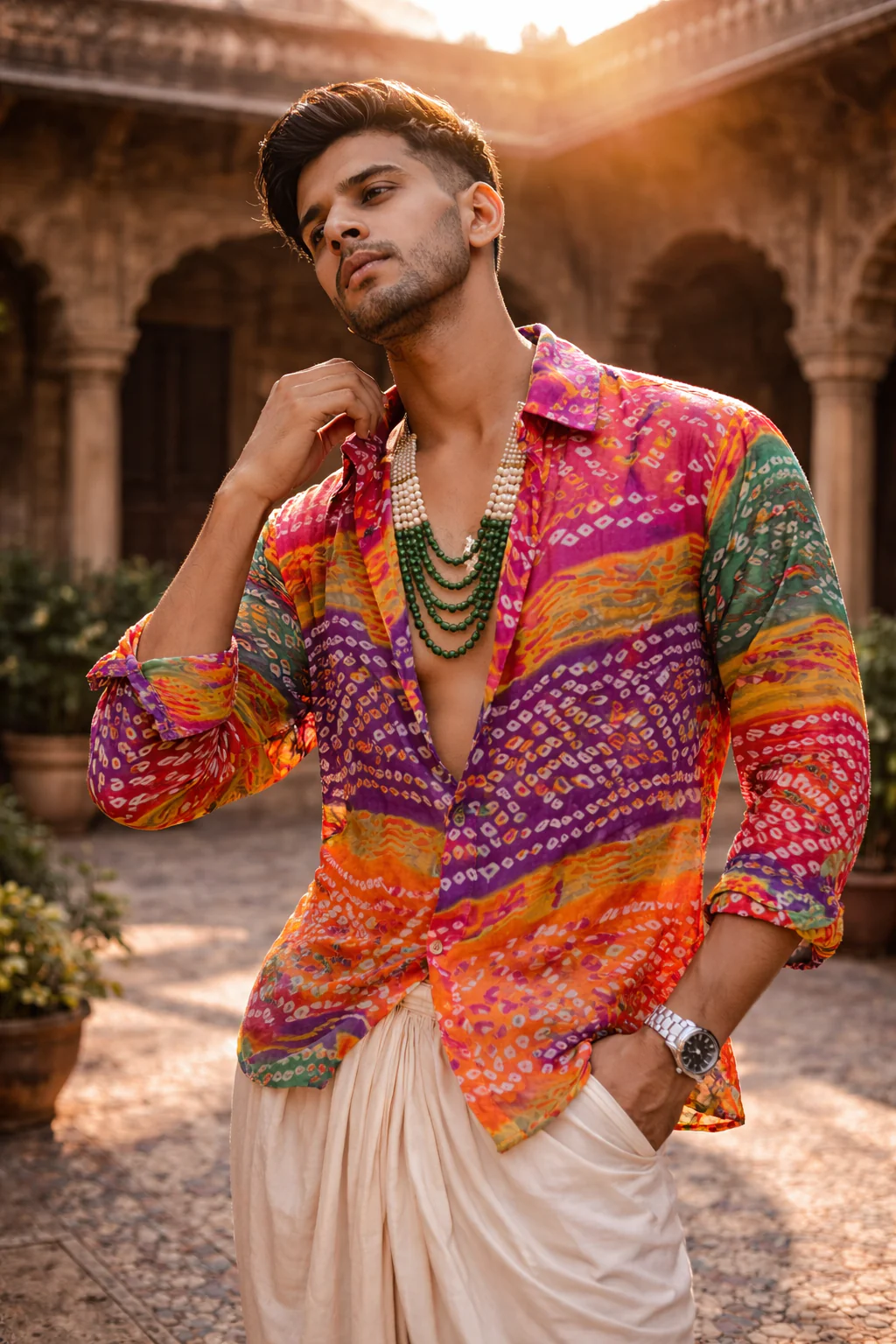 Rainbow Bandhani Printed sheer Boho Shirt - Image 3