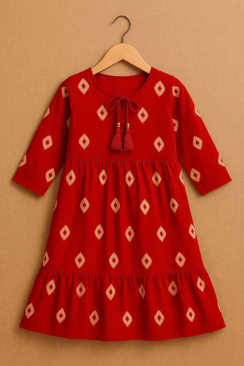 Red Bndhani Tassel Dress – Girls - Image 2
