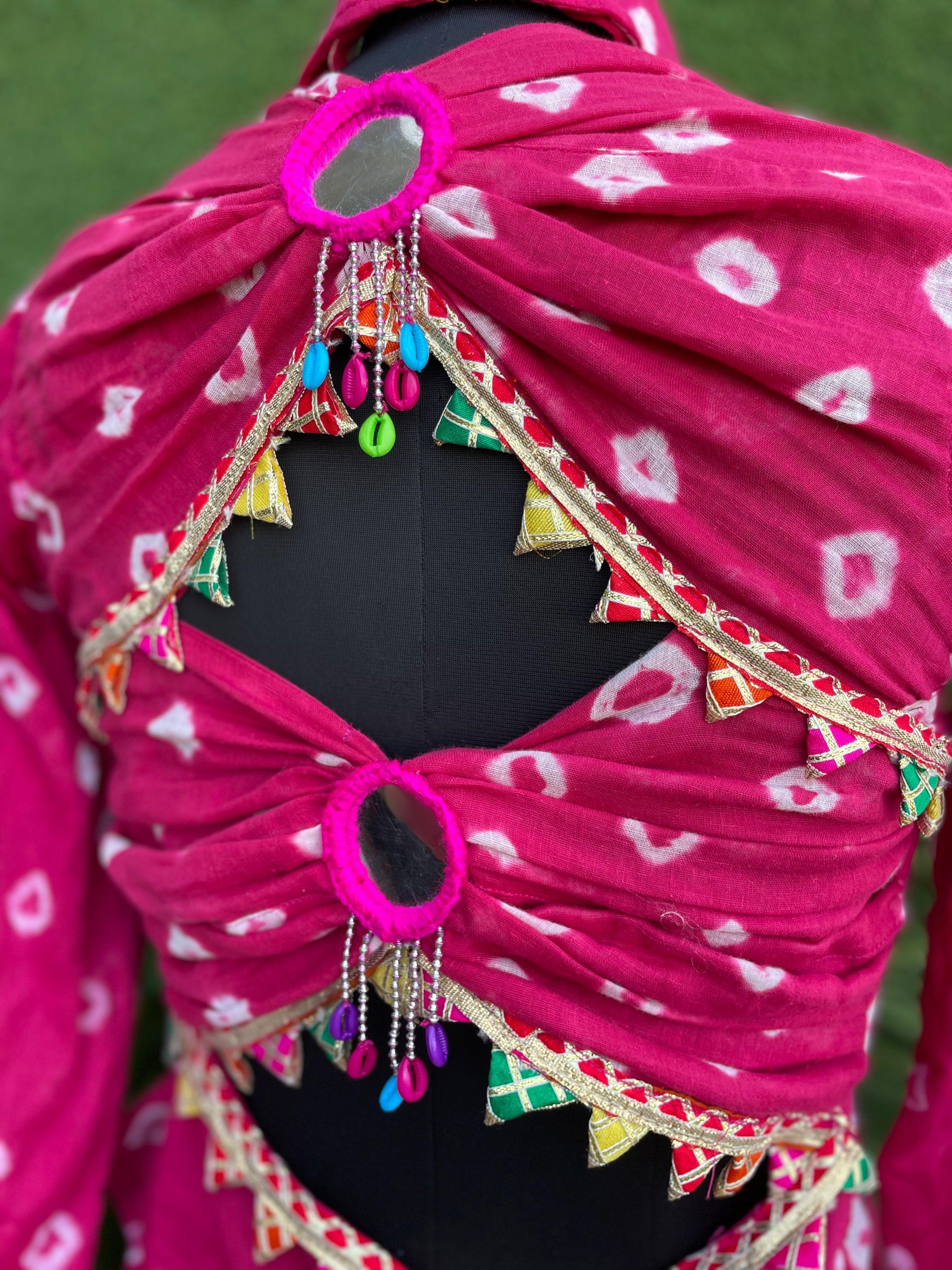 Cut out back pink bandhini shirt - Image 2