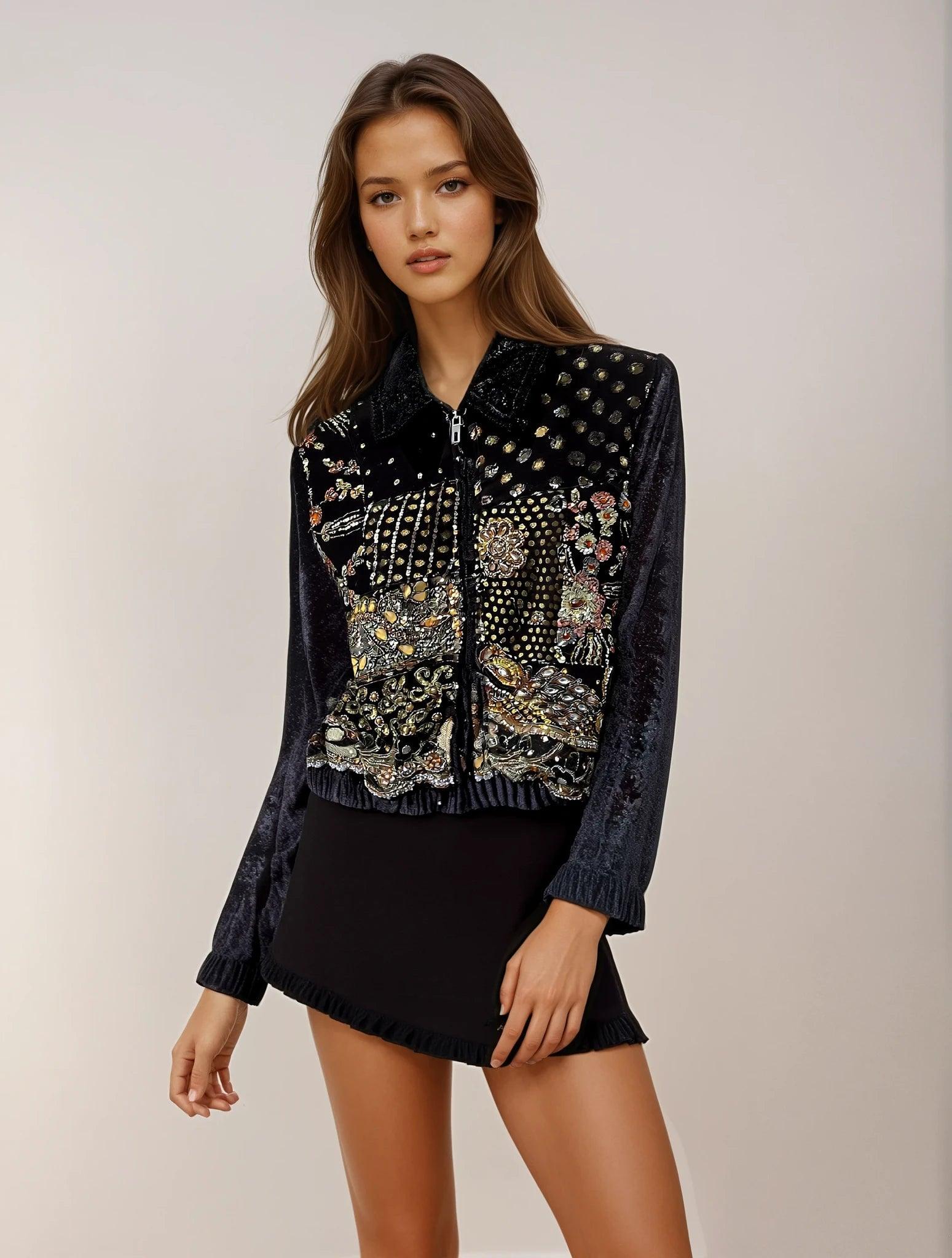 ‘Taj’ Velvet  Embellished Jacket - Image 3
