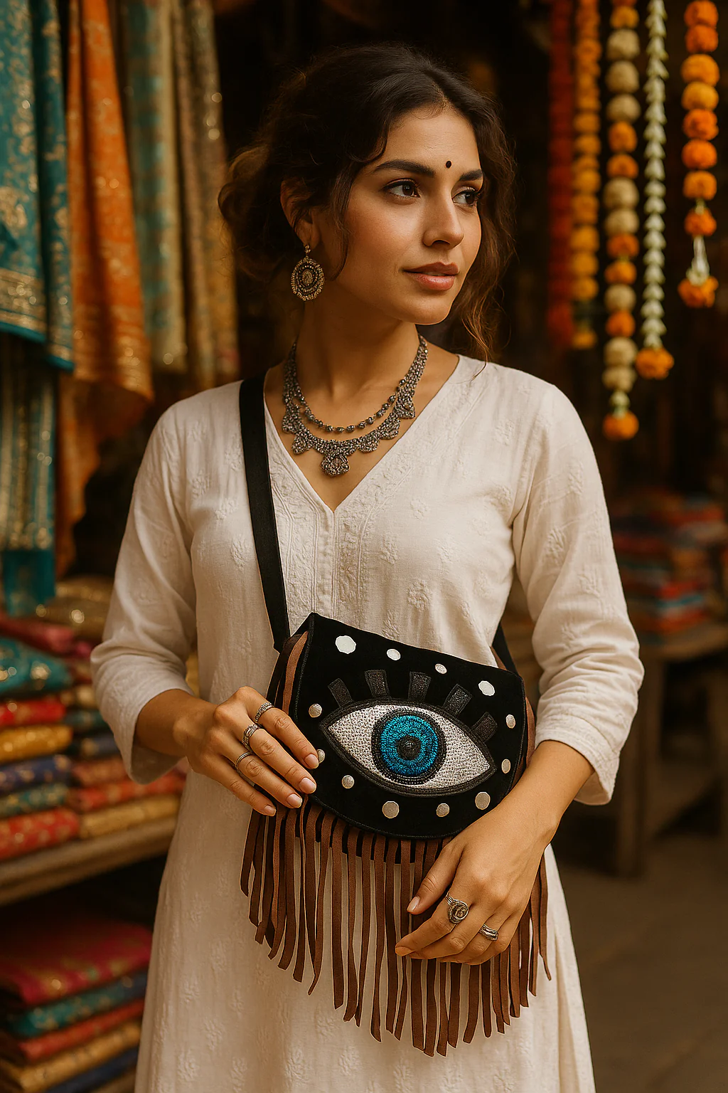 Velvet suede evil eye bag - Image 4
