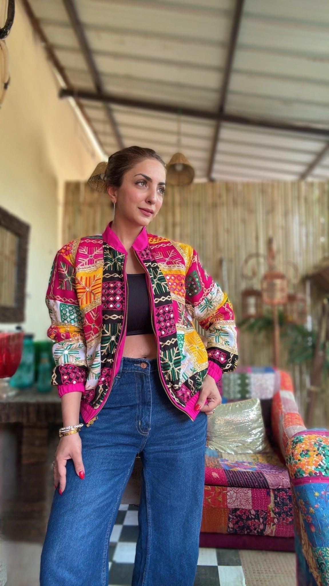 Visra phulkari bomber jacket