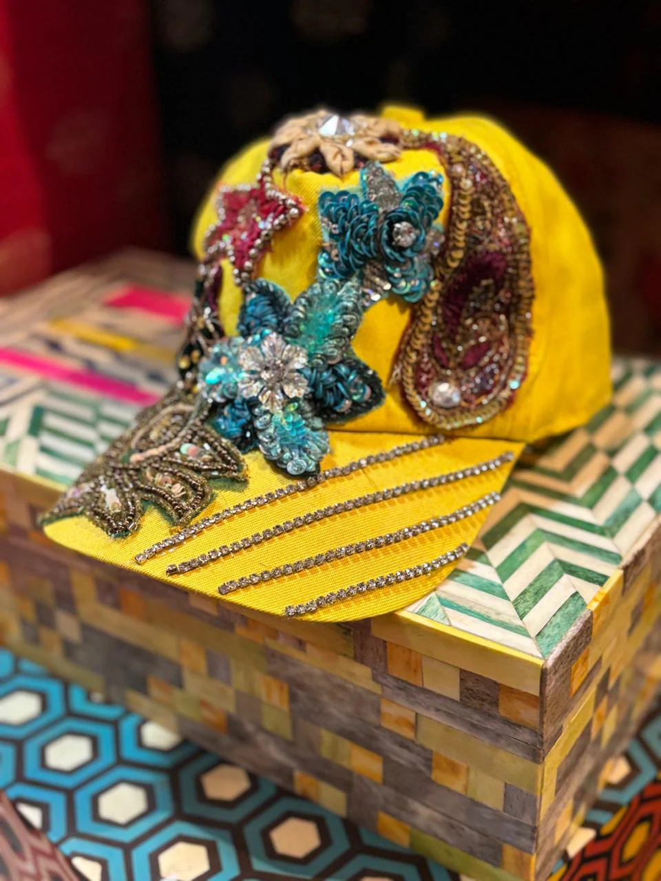 Yellow Handcrafted boho cap - Image 3